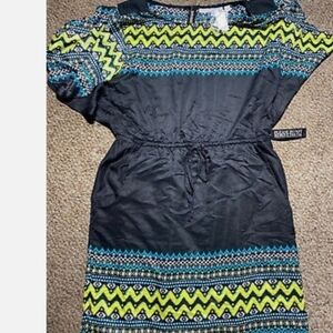 New York Company Satin Drawstring Aztec Boho Shift Dress Size Small Pockets